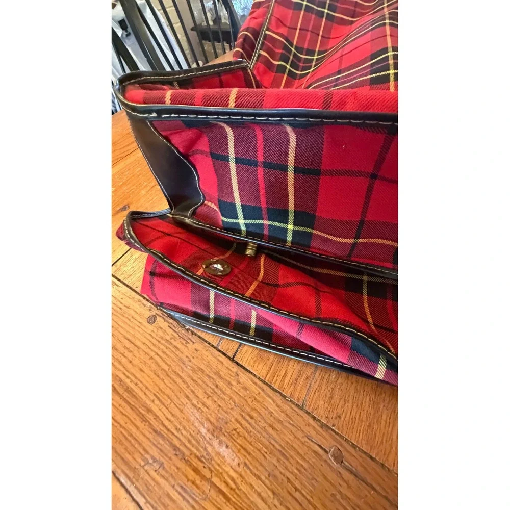 Vintage Hanging Garment Bag Red Tartan Plaid Travel Suit Carrier Luggage